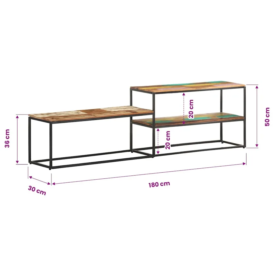 Meuble TV 180x30x50 cm Bois de récupération massif - 9