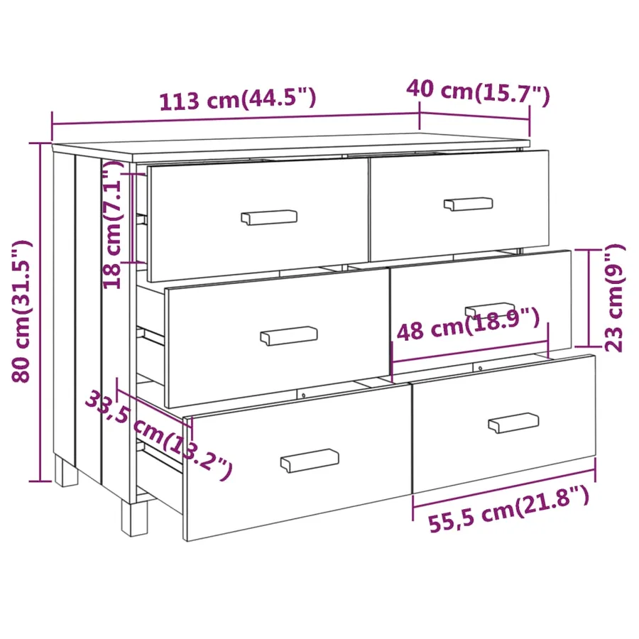 Buffet HAMAR Gris clair 113x40x80 cm Bois massif de pin - 8