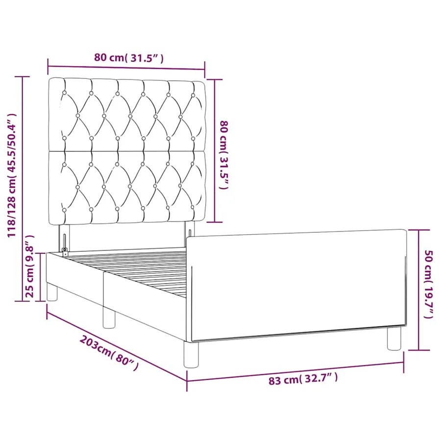 Cadre de lit sans matelas noir 80x200 cm tissu - 14