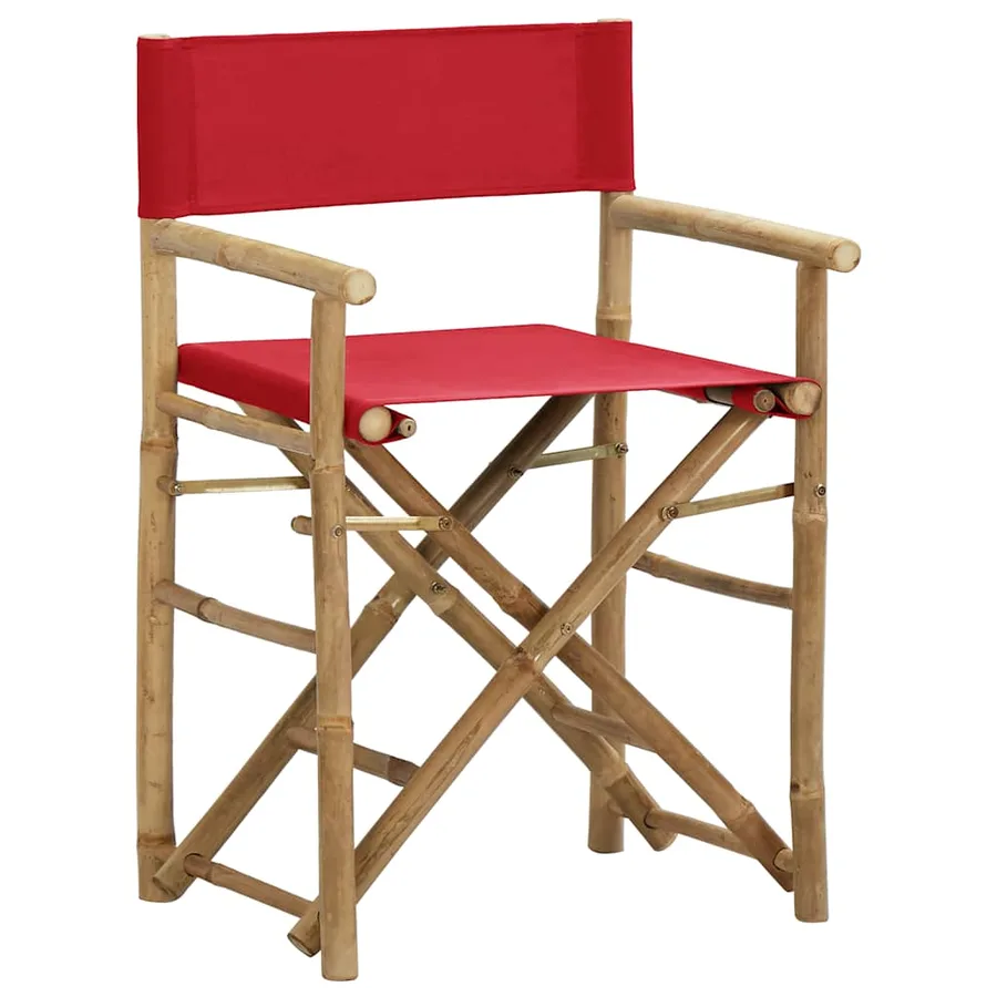 Chaises pliables de directeur lot de 2 Rouge Bambou et tissu - 2