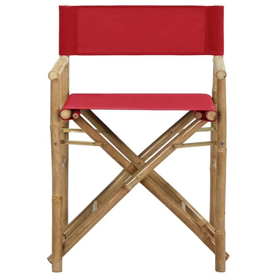Chaises pliables de directeur lot de 2 Rouge Bambou et tissu - 3