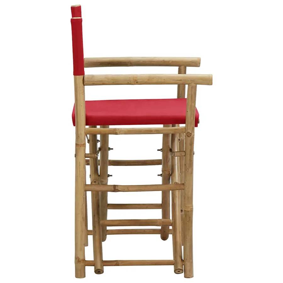 Chaises pliables de directeur lot de 2 Rouge Bambou et tissu - 4