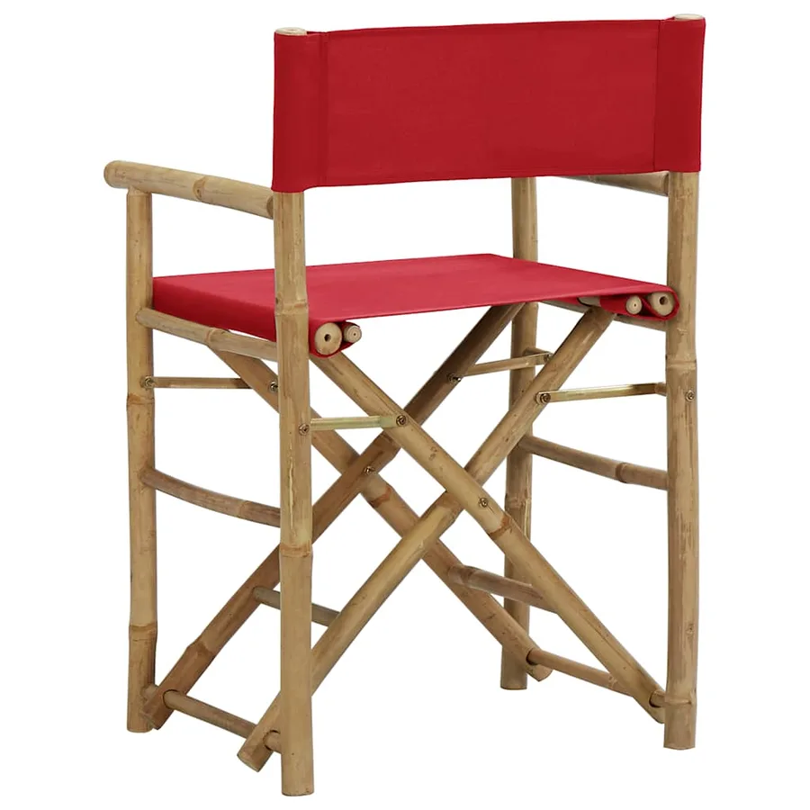 Chaises pliables de directeur lot de 2 Rouge Bambou et tissu - 5