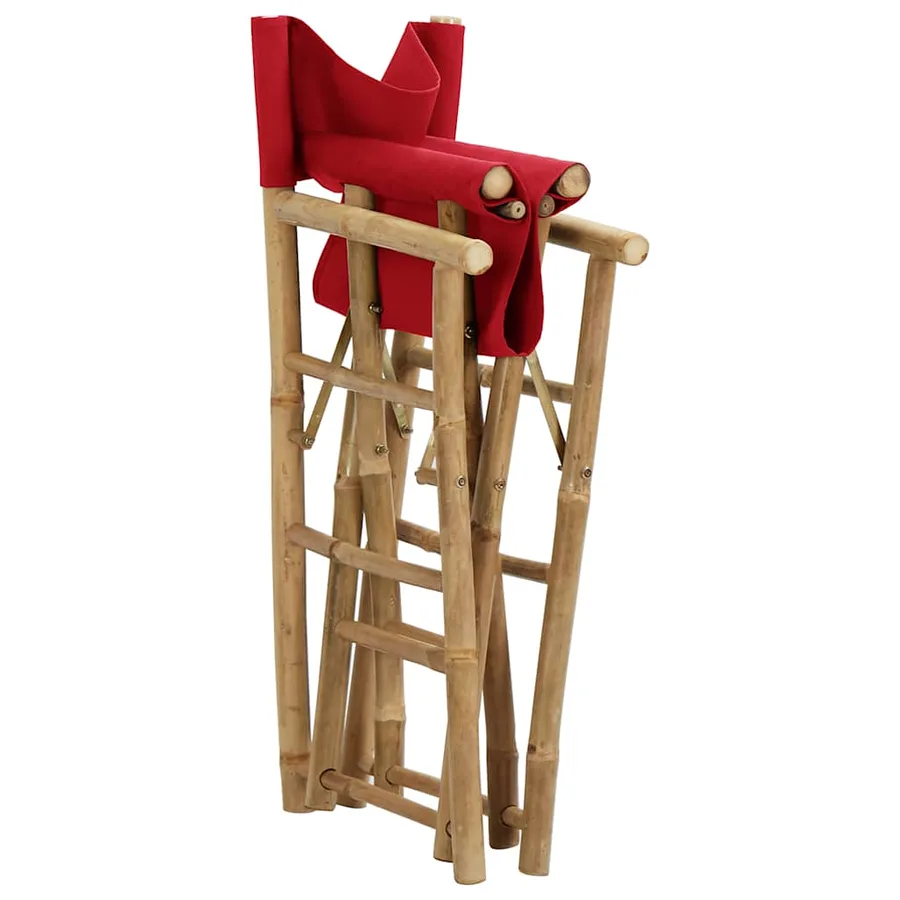 Chaises pliables de directeur lot de 2 Rouge Bambou et tissu - 6