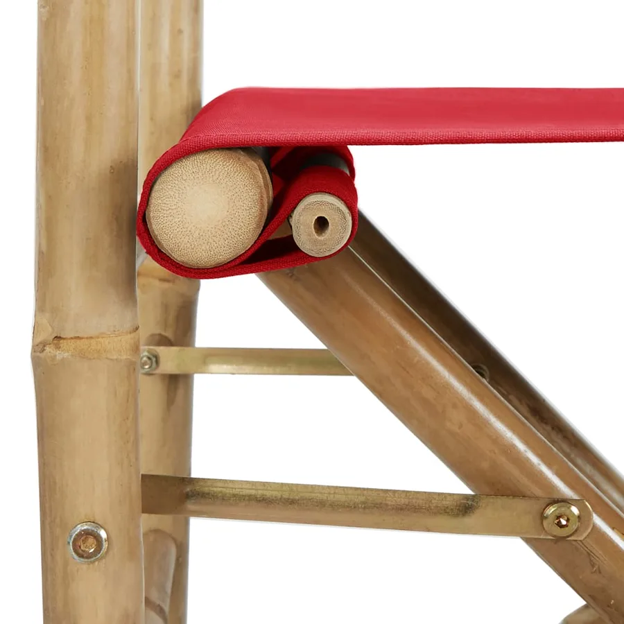 Chaises pliables de directeur lot de 2 Rouge Bambou et tissu - 7