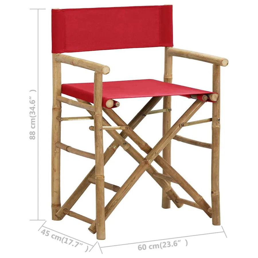 Chaises pliables de directeur lot de 2 Rouge Bambou et tissu - 9