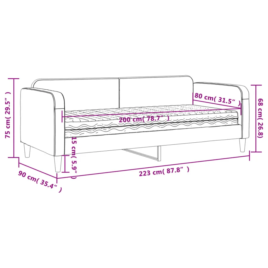 Lit de jour avec matelas gris foncé 80x200 cm tissu - 12