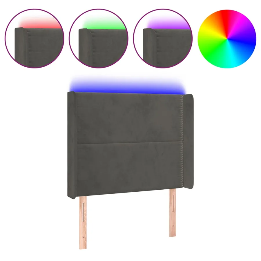 Tête de lit à LED Gris foncé 103x16x118/128 cm Velours - 2