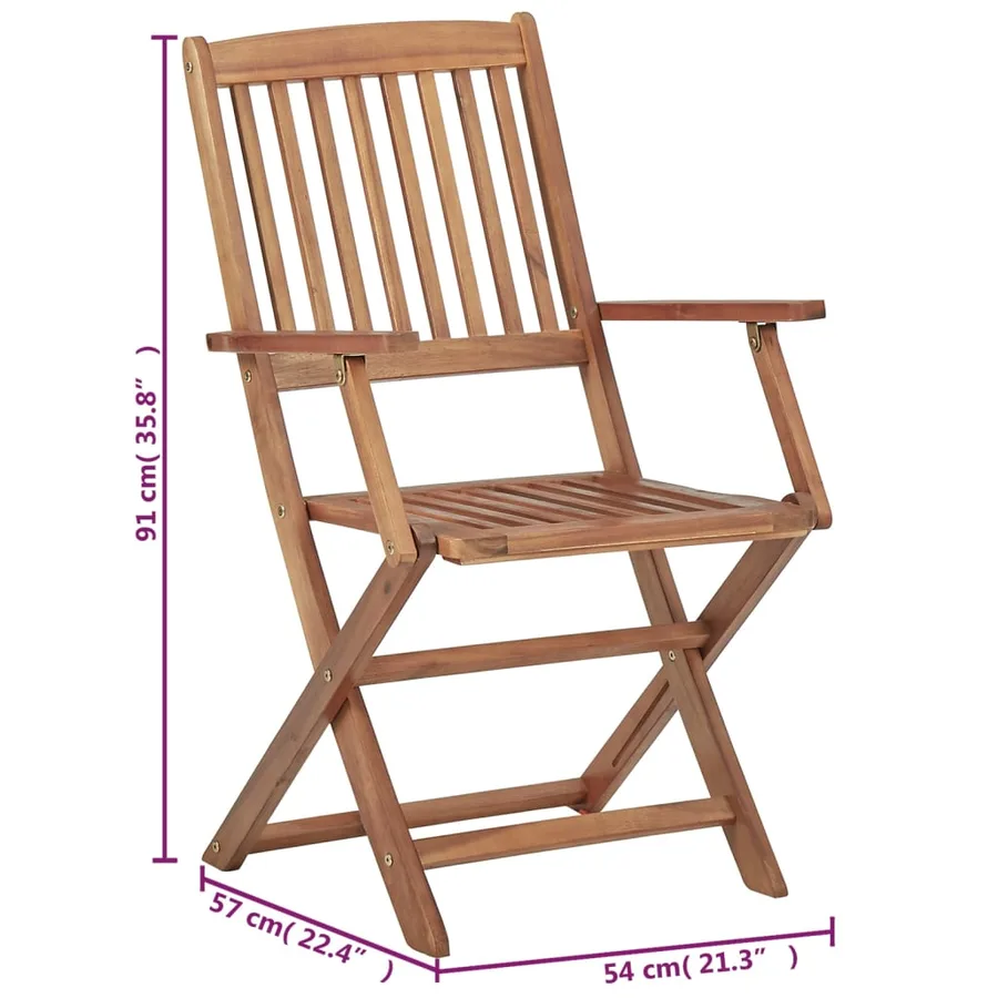 Chaises pliables de jardin lot de 6 avec coussins Bois d'acacia - 14