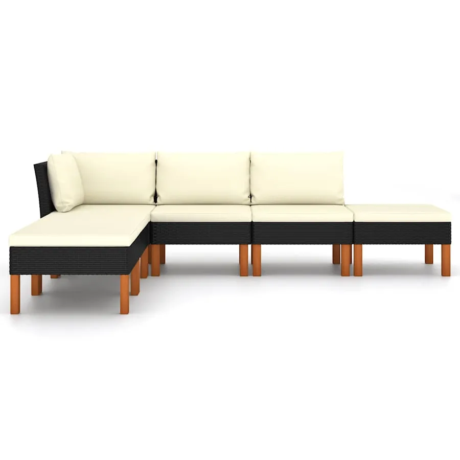 Salon de jardin 6 pcs avec coussins Résine tressée Noir - 3