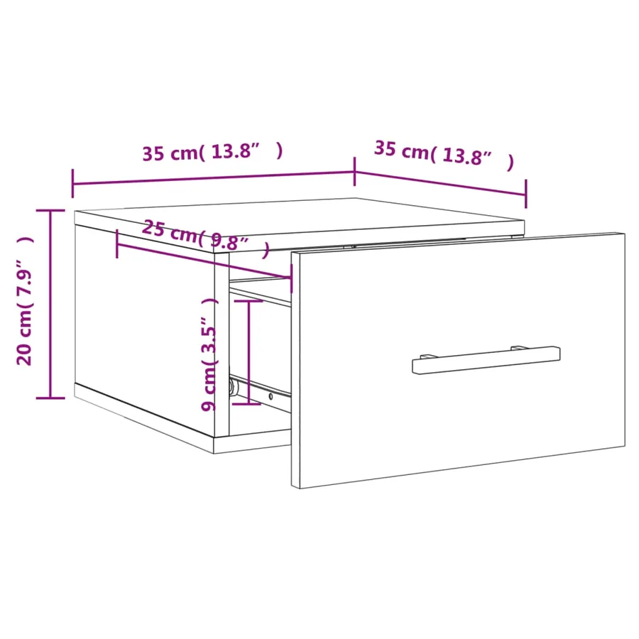 Table de chevet murale chêne sonoma 35x35x20 cm - 12