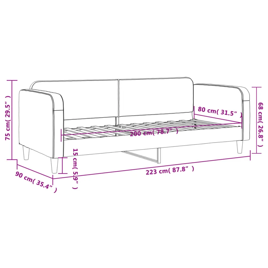Lit de repos sans matelas gris foncé 80x200 cm tissu - 8