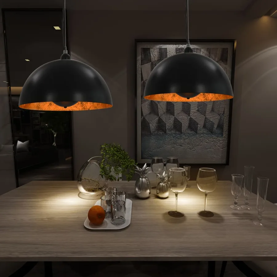 2 pcs Plafonniers Noir et doré Semi-sphérique 40 cm E27