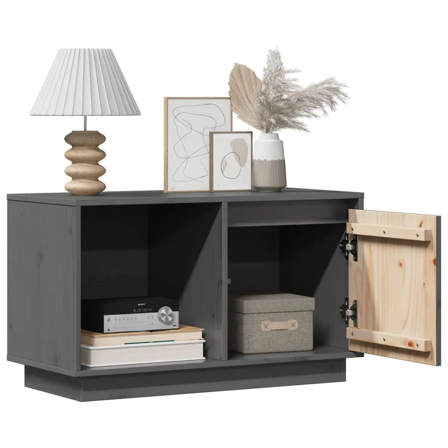 Meuble TV Gris 74x35x44 cm Bois de pin massif - 3