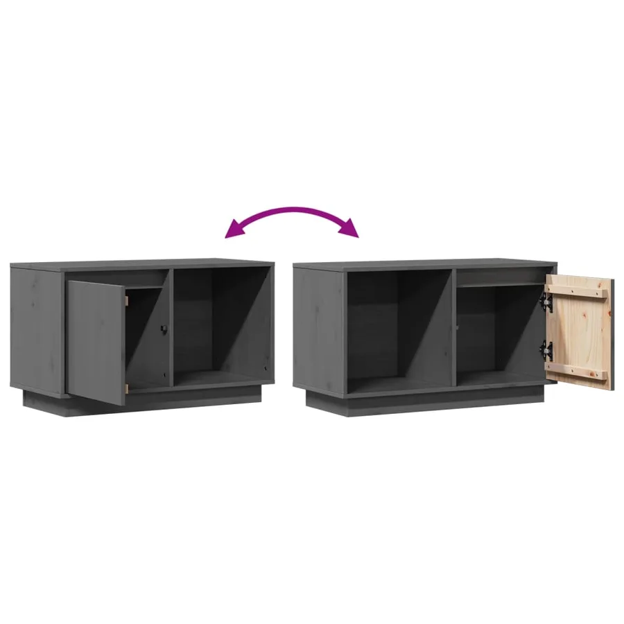 Meuble TV Gris 74x35x44 cm Bois de pin massif - 8