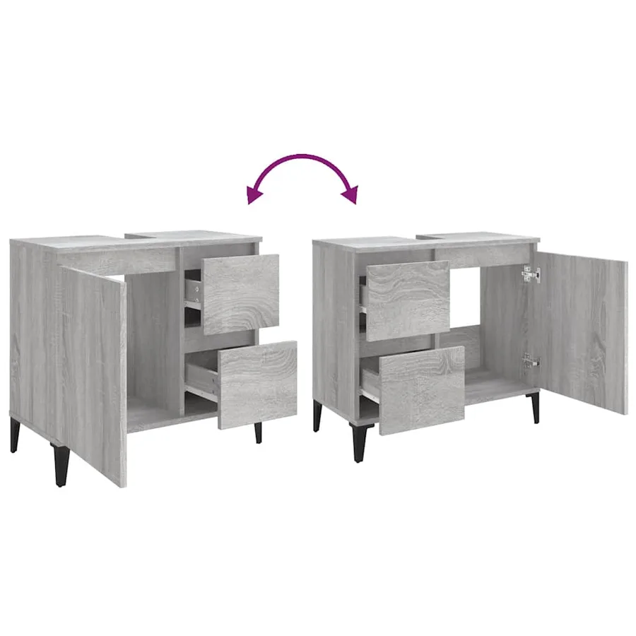 Armoire de bain sonoma gris 65x33x60 cm bois d'ingénierie - 10