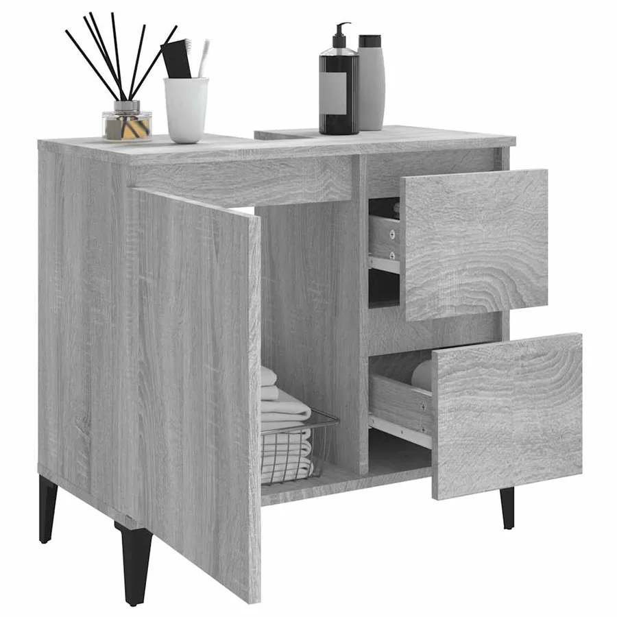 Armoire de bain sonoma gris 65x33x60 cm bois d'ingénierie - 4