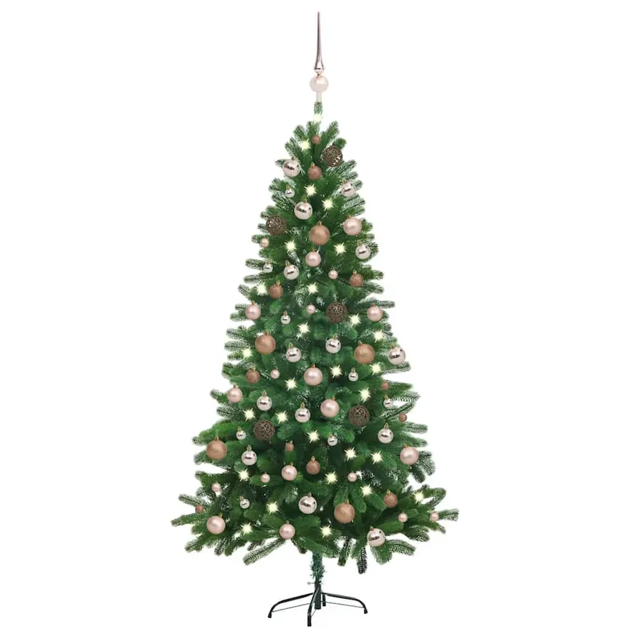 Arbre de Noël artificiel pré-éclairé et boules 150 cm Vert