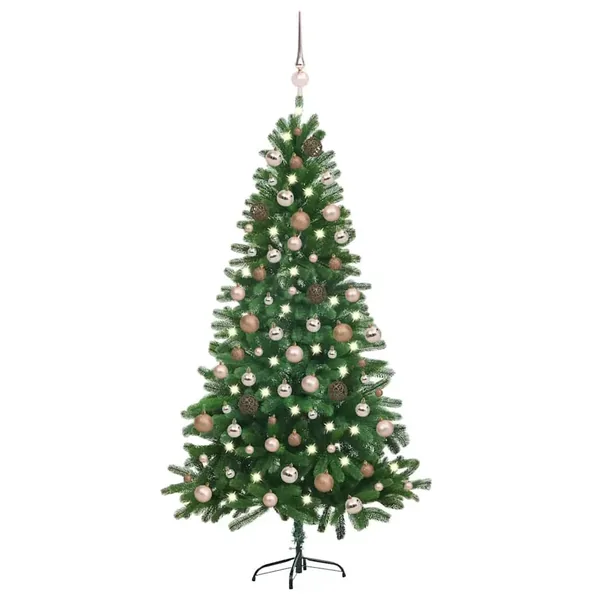 Arbre de Noël artificiel pré-éclairé et boules 150 cm Vert