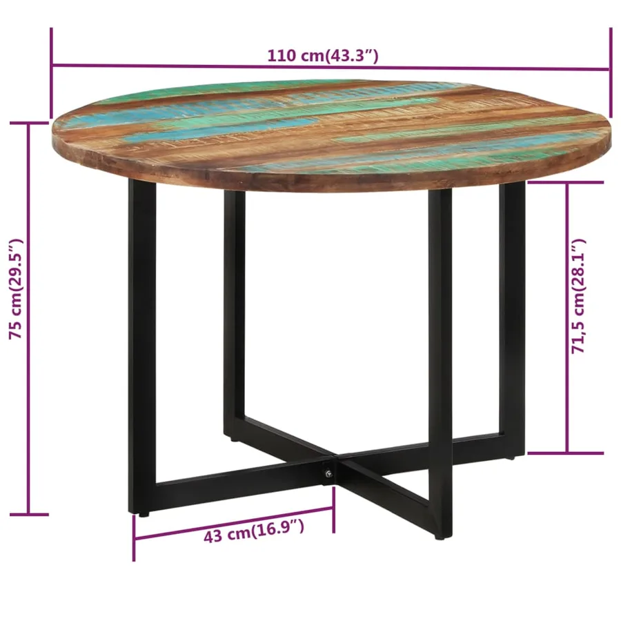 Table à manger 110x75 cm Bois massif de récupération - 7