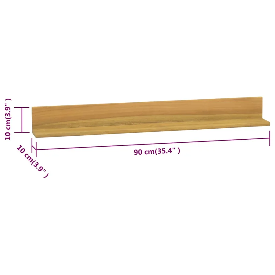 Étagères murales 2 pcs 90x10x10 cm Bois de teck massif - 7