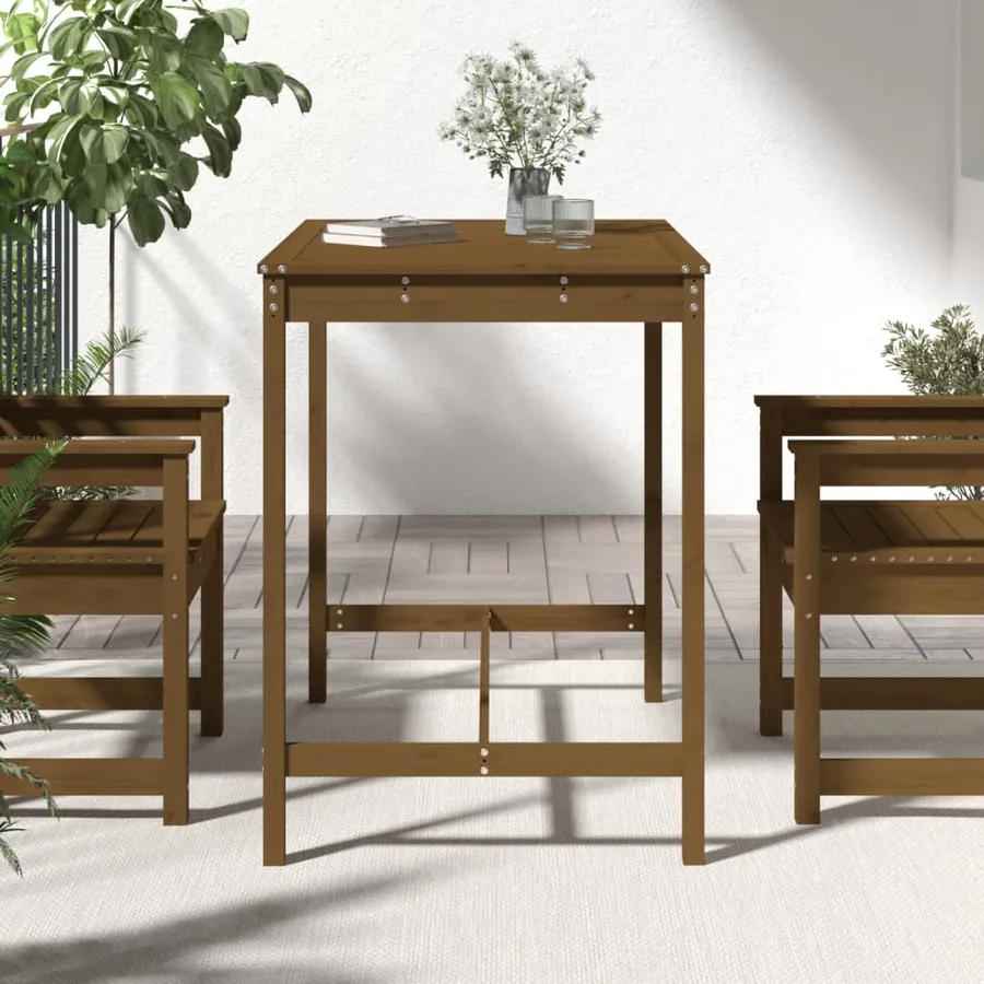 Table de jardin marron miel 121x82,5x110 cm bois massif de pin - 3