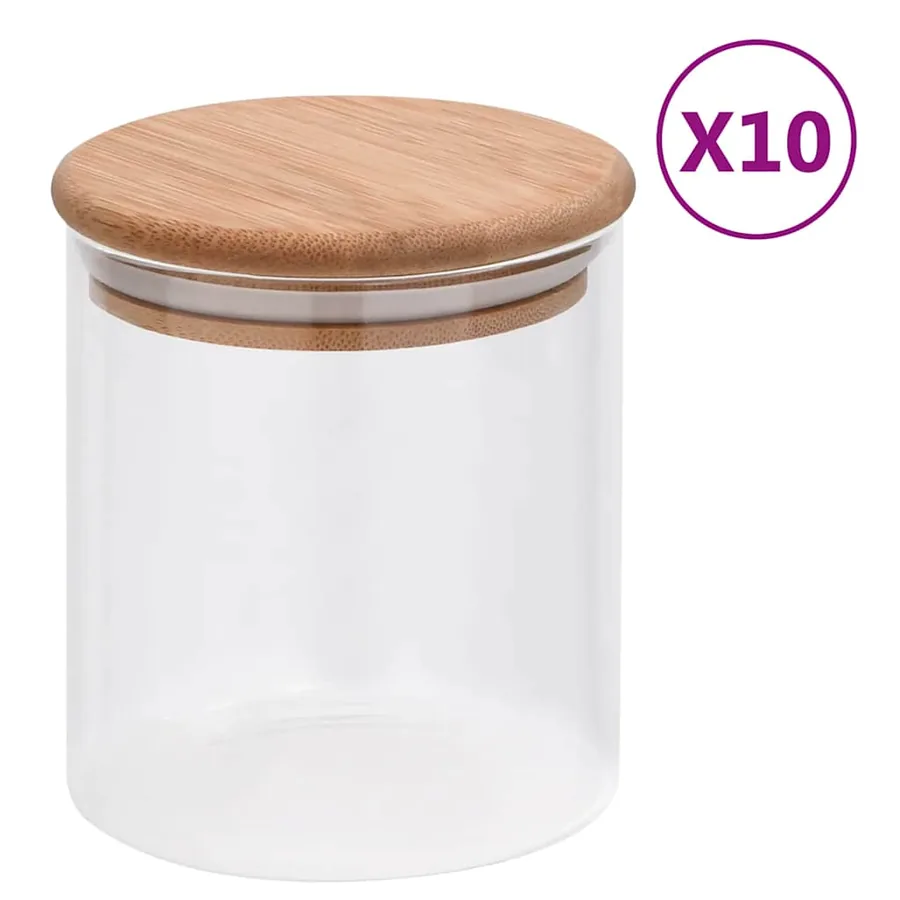 Pots de conservation en verre couvercle en bambou 10 pcs 600 ml