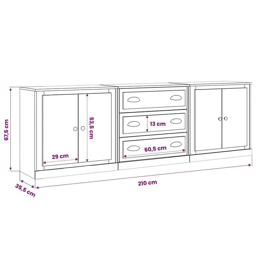 Buffets 3 pcs Chêne sonoma Bois d'ingénierie - 9