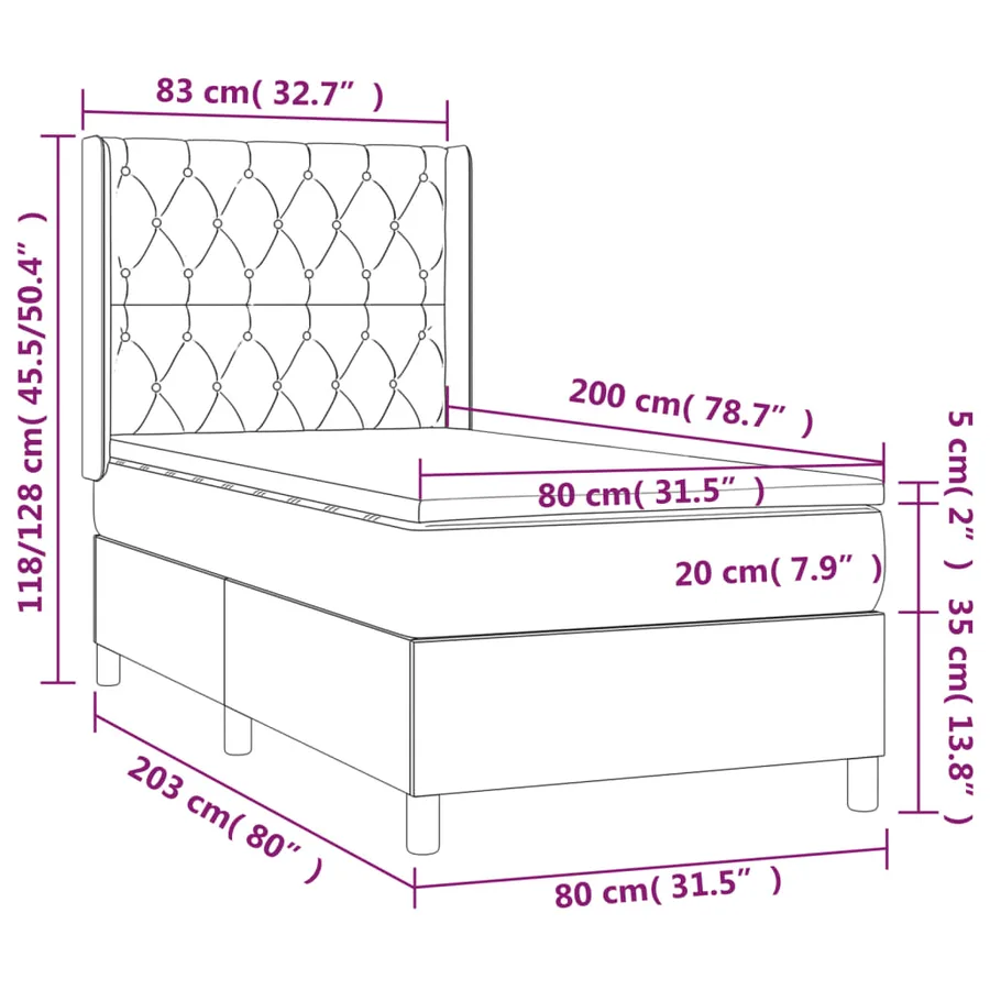 Sommier à lattes de lit matelas et LED Noir 80x200cm Velours - 8