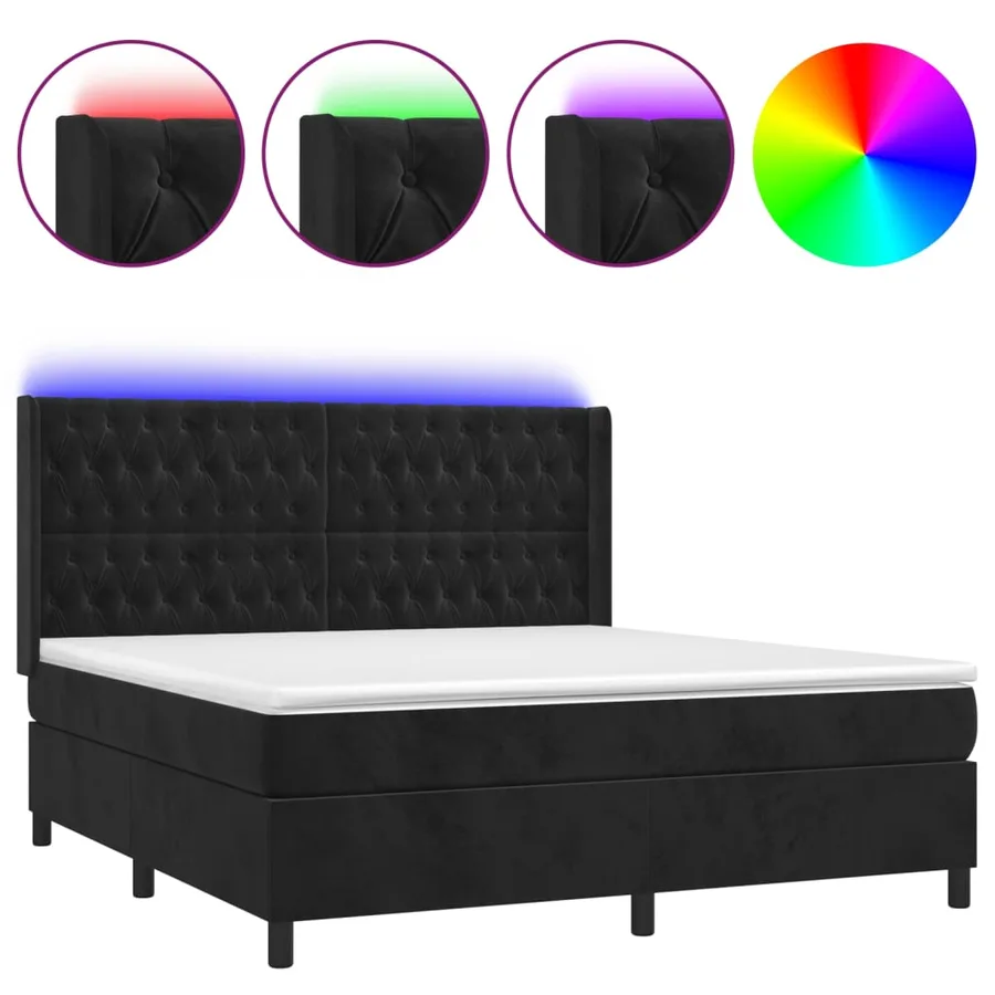 Sommier à lattes de lit matelas et LED Noir 160x200 cm Velours - 2