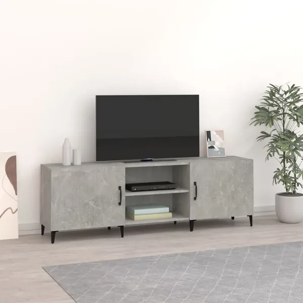 Meuble TV gris béton 150x30x50 cm bois d'ingénierie
