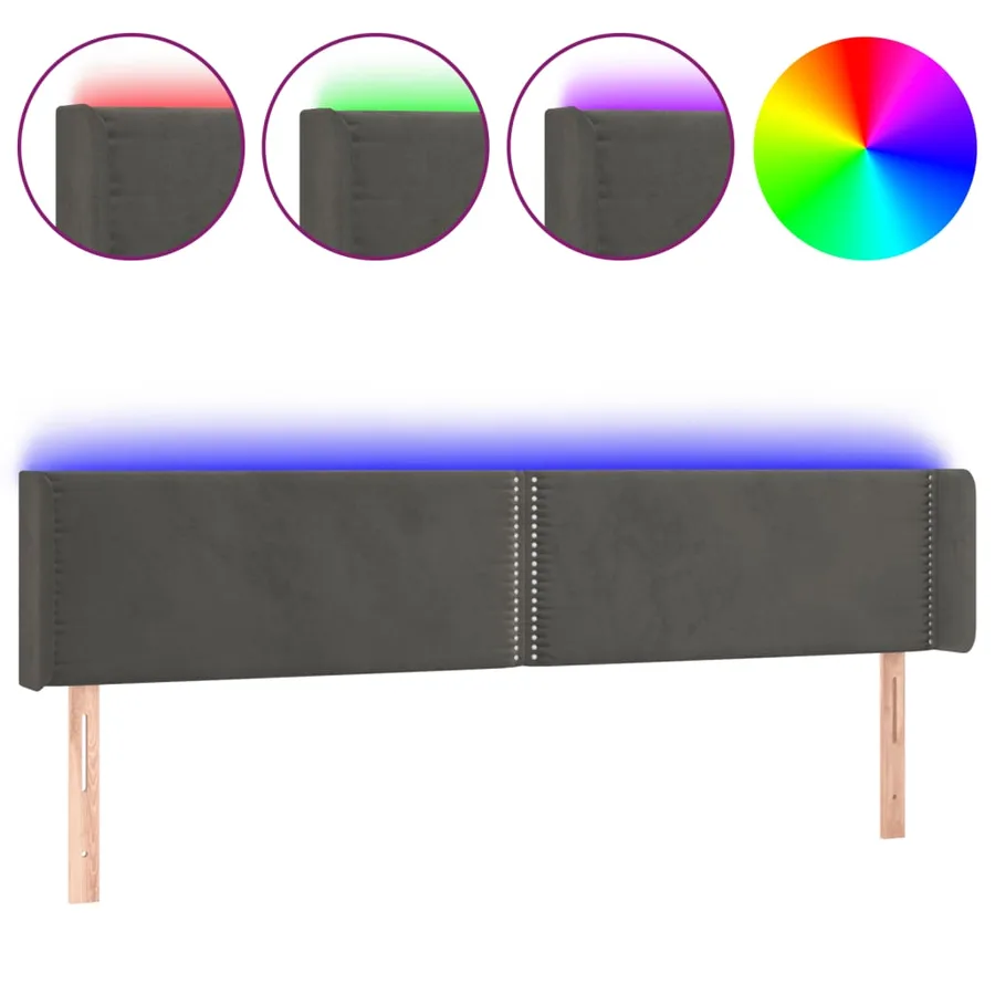 Tête de lit à LED Gris foncé 163x16x78/88 cm Velours - 2