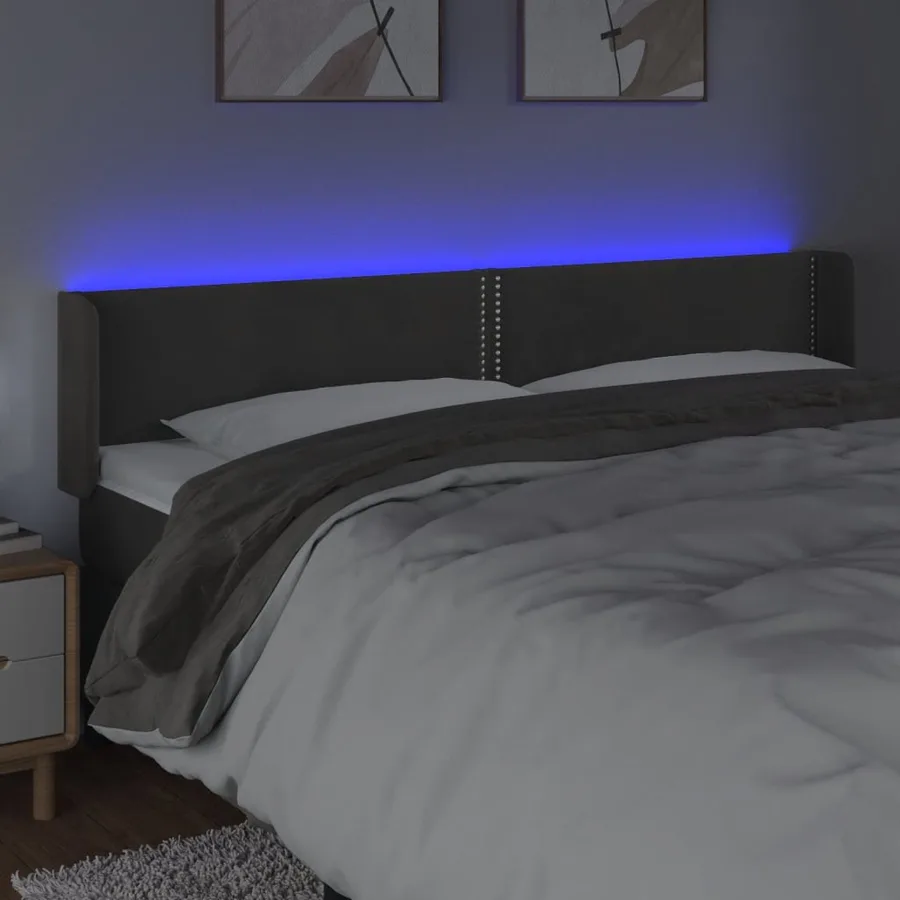 Tête de lit à LED Gris foncé 163x16x78/88 cm Velours - 4