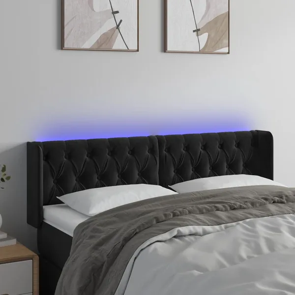 Tête de lit à LED Noir 163x16x78/88 cm Velours