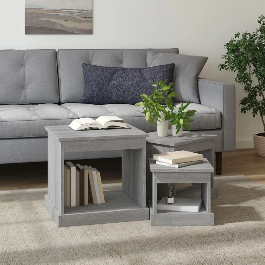 Tables basses 3 pcs sonoma gris bois d'ingénierie - 3