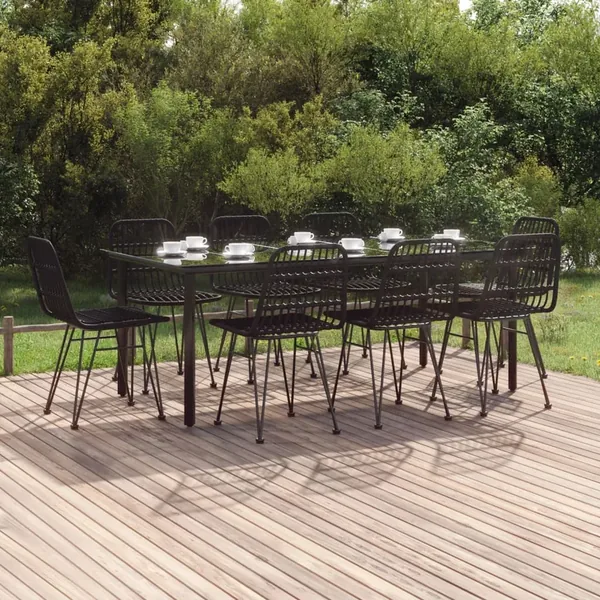 Ensemble à manger de jardin 9 pcs Noir Résine tressée
