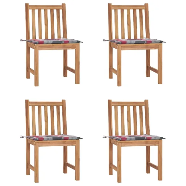 Chaises de jardin lot de 4 avec coussins Bois de teck massif