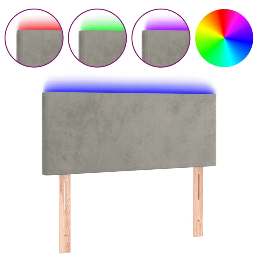 Tête de lit à LED Gris clair 100x5x78/88 cm Velours - 2