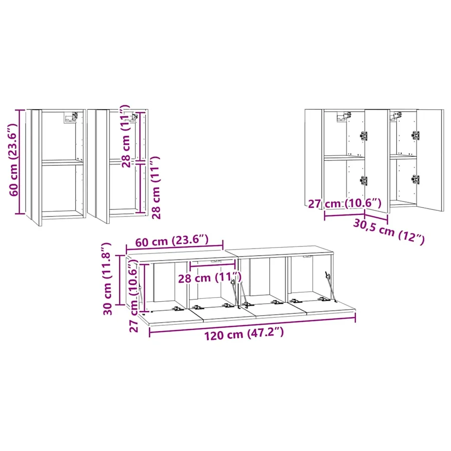 Ensemble de meuble TV 6 pcs Gris béton Bois d'ingénierie - 12