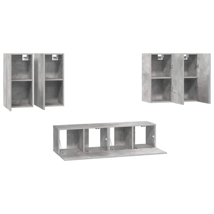Ensemble de meuble TV 6 pcs Gris béton Bois d'ingénierie - 4