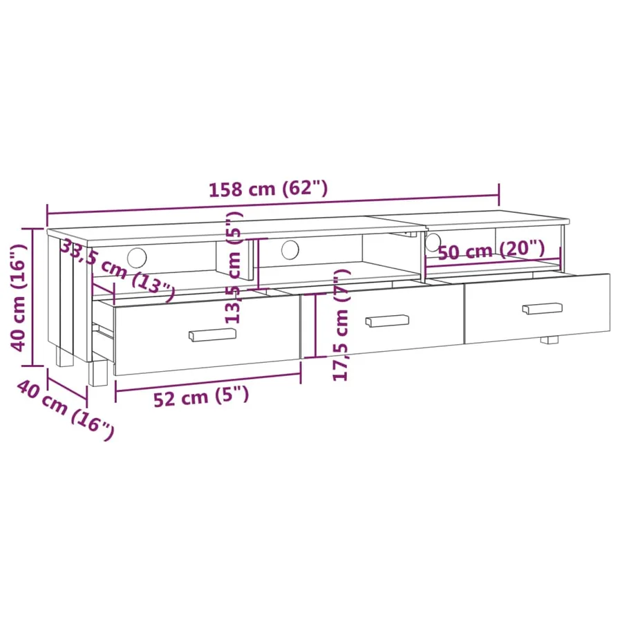 Meuble TV HAMAR Marron miel 158x40x40 cm Bois massif de pin - 8