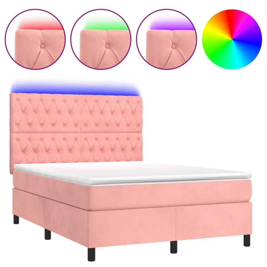 Sommier à lattes de lit matelas et LED Rose 140x190 cm Velours - 2