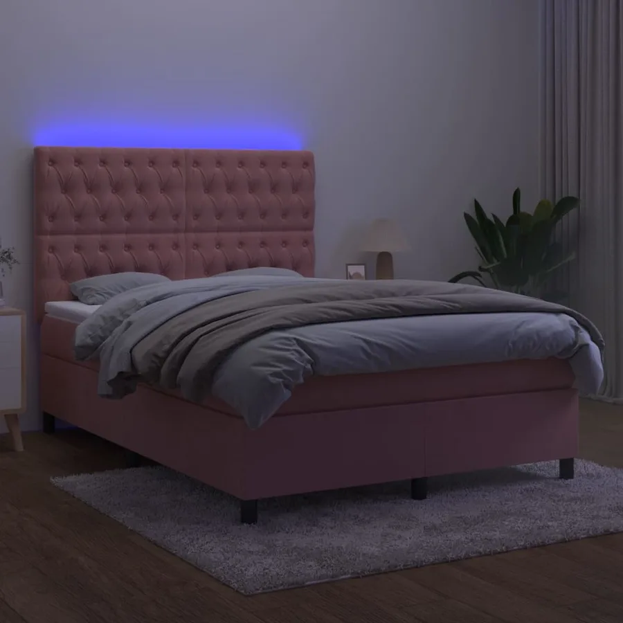 Sommier à lattes de lit matelas et LED Rose 140x190 cm Velours - 4