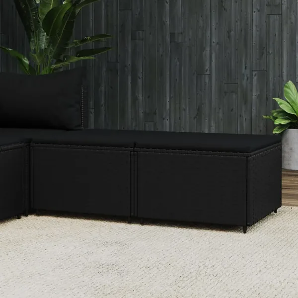Repose-pieds de jardin et coussins lot de 2 noir résine tressée