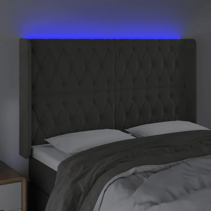 Tête de lit à LED Gris foncé 163x16x118/128 cm Velours - 4