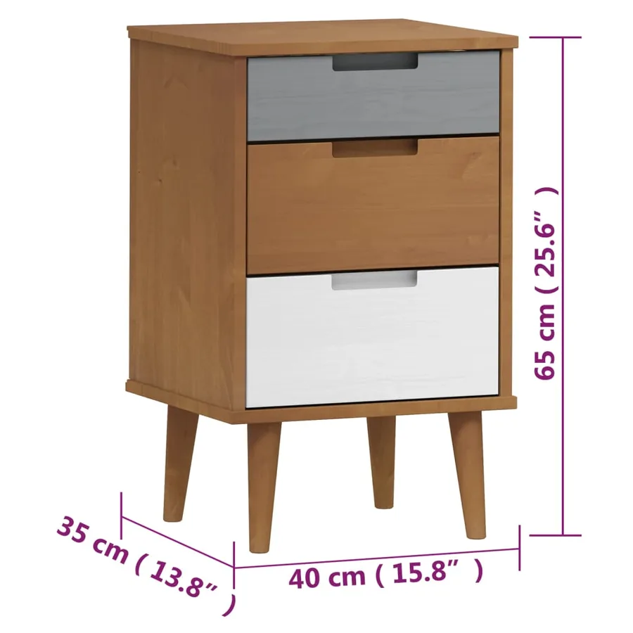 Table de chevet MOLDE Marron 40x35x65 cm Bois de pin solide - 8