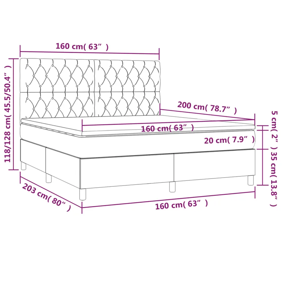Sommier à lattes de lit matelas et LED Gris foncé 160x200 cm - 8