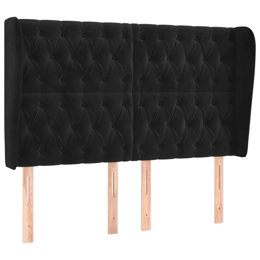 Tête de lit avec oreilles Noir 163x23x118/128 cm Velours - 2