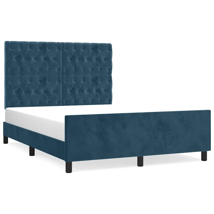 Cadre de lit sans matelas bleu foncé 140x190 cm velours - 2
