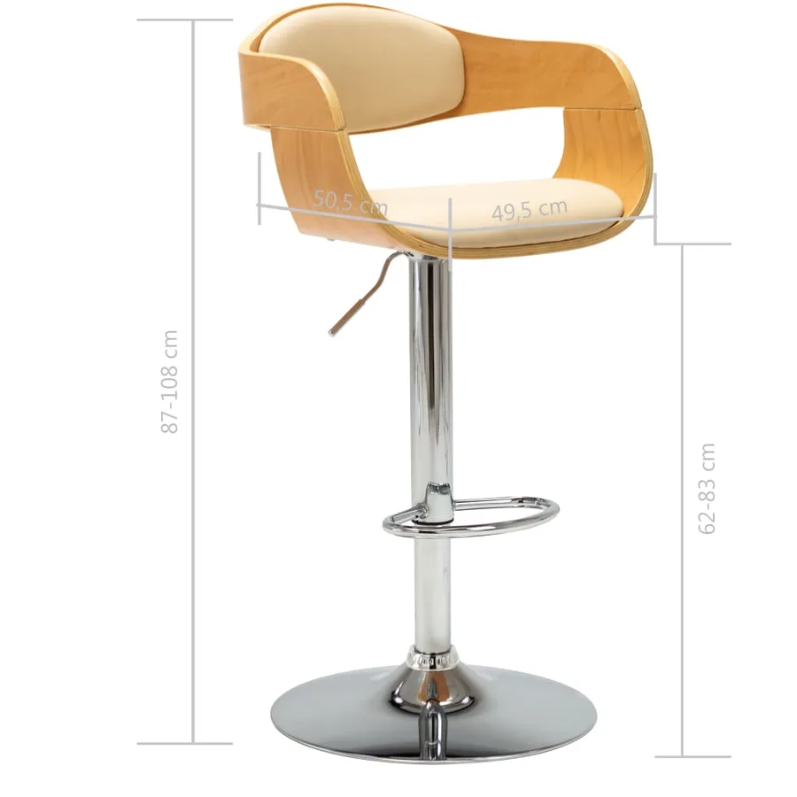 Tabouret de bar Crème Bois courbé et similicuir - 8